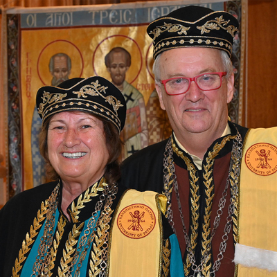 Mary Kalanztis and Bill Cope in their ceremonial robes