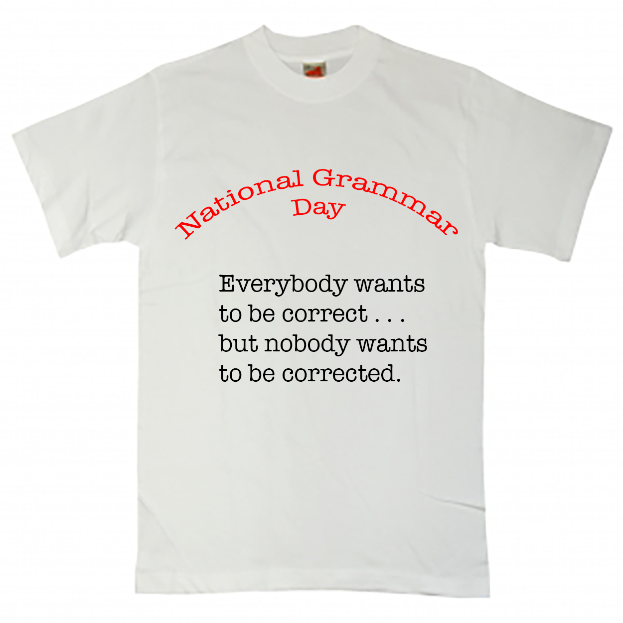 t-shirt with slogan "Everybody wants to be correct but nobody wants to be corrected."