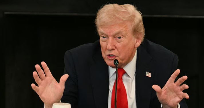 Trump speaks during a roundtable about Antifa in the State Dining Room of the White House, Oct. 8, 2025. Jim Watson/AFP via Getty Images