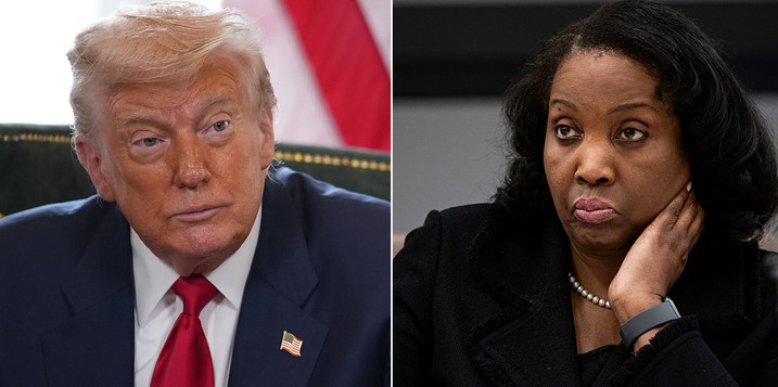 side by side images of Trump and Federal Reserve Governor Lisa Cook  (Andrew Harnik/Al Drago / Getty Images)