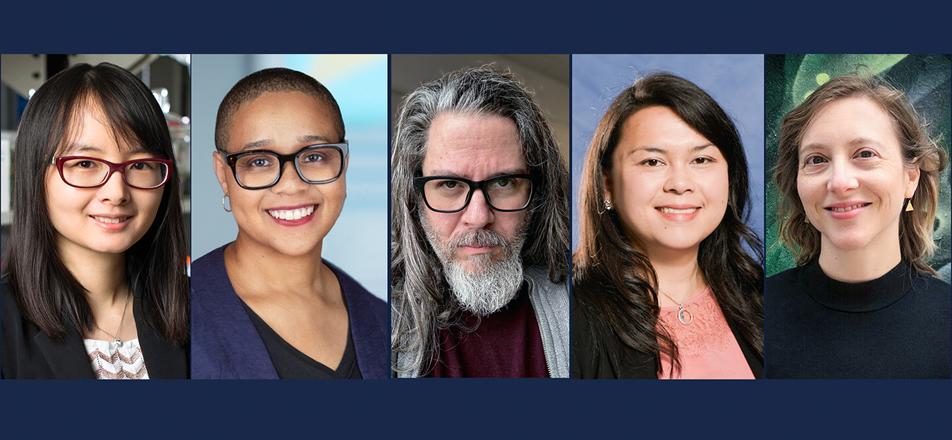 University of Illinois Urbana-Champaign professors Qian Chen, Emily Knox, Benjamin Grosser, Charee Thompson and Katy Heath were named the 2025 University Scholars. Collage created by Fred Zwicky.
