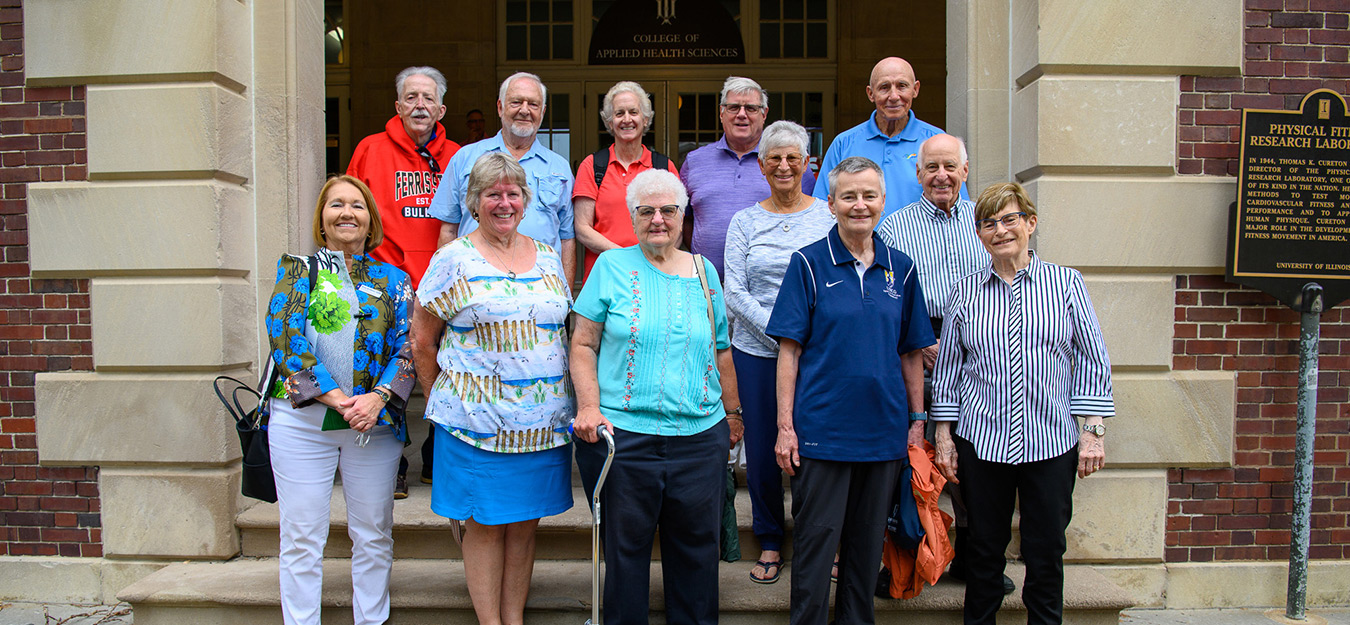 group photo of the 'sports psychology legends' who visited campus recently