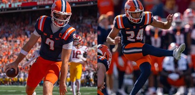 side-by-side action photos of Altmyer, Olano