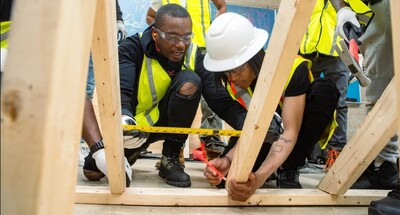 Students in the 548 Foundation Clean Energy training program build a mock roof as part of their education to enter the solar industry.Zubaer Khan/Sun-Times