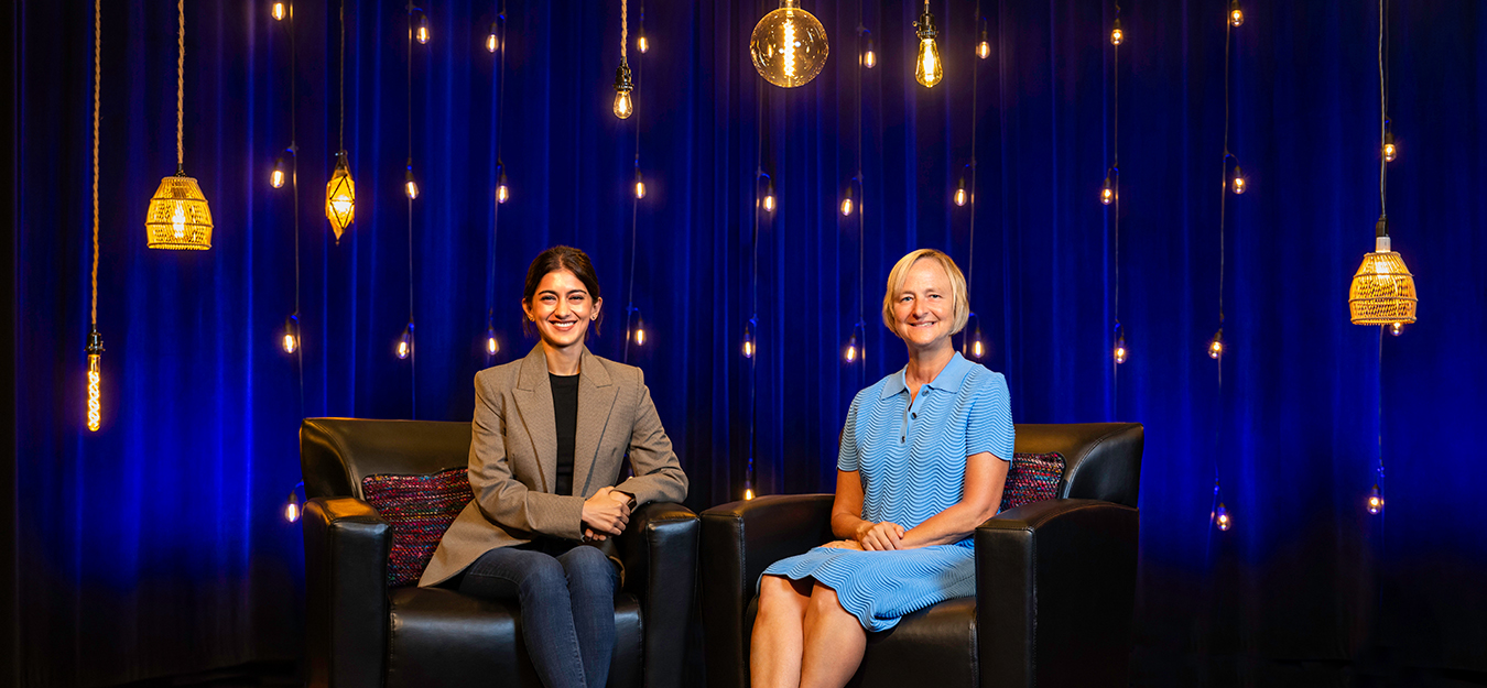 Professor and head of advertising, Michelle Nelson, right, and graduate student Sakshi Bhalla. Photo by Michelle Hassel