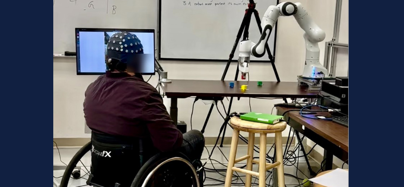 Spinal cord injury participants were challenged to control a computer cursor toward eight targets with and without the AI co-pilot. The new co-pilot increased test participants’ performance nearly fourfold. Photo courtesy of sangjoon Lee.