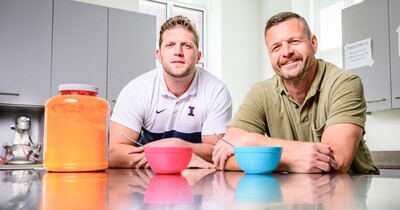 Graduate student Žan Zupančič, left, health and kinesiology professor Nicholas Burd and their colleagues found that processing high-protein whole foods may alter the foods’ muscle-building potential in unexpected ways. Photo by Fred Zwicky