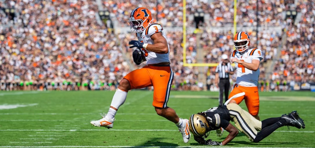 Junior running back Kaden Feagin scores against Purdue