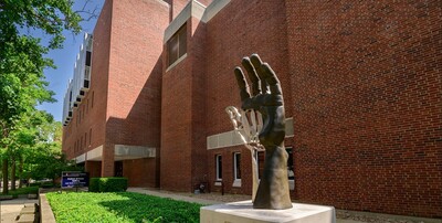 sculpture of a hand on the U. of I. campus. Photo by Fred Zwicky