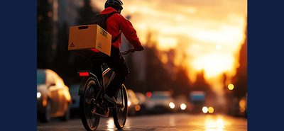 stock photo of a bicycle delivery rider with package