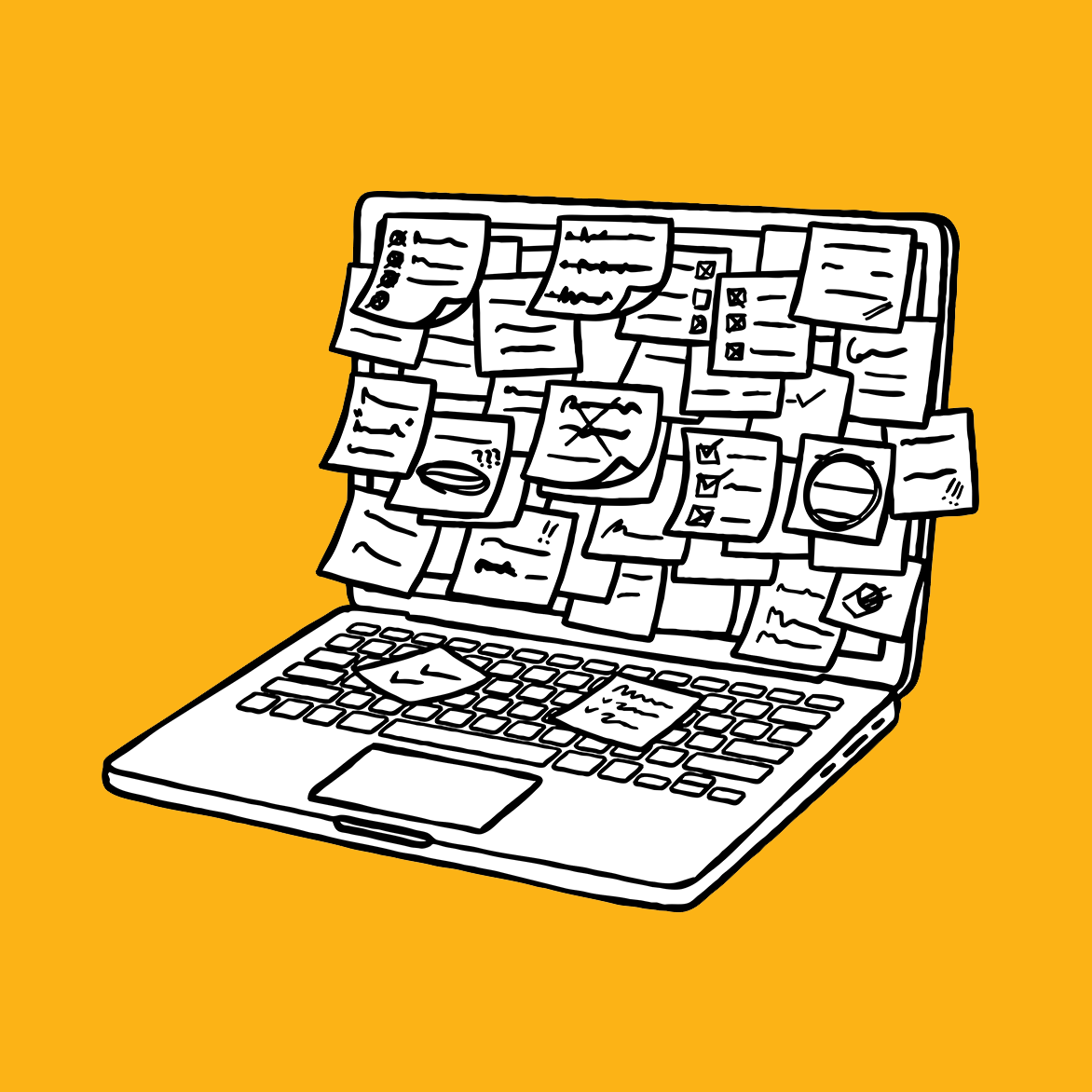 Laptop with postit notes