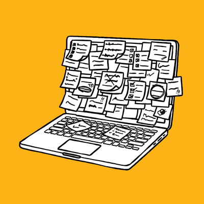 Laptop with postit notes