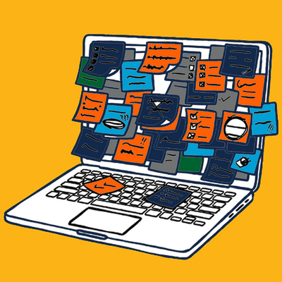 Laptop with postit notes