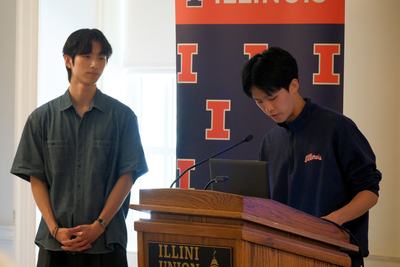 Mugyum Kim, a fourth-year undergraduate at Chungnam National University, gives a speech during the closing ceremony for the AI and Generative Models: From Algorithms to Applications research program on August 7, 2026.