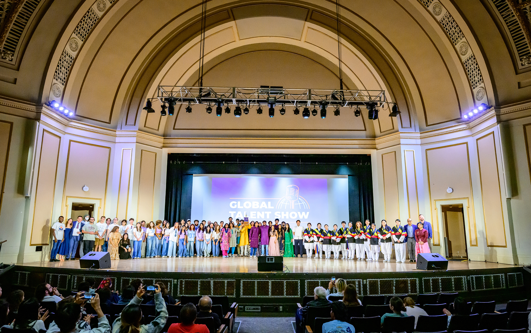 Students celebrate cultures, creativity, and community during the Global Talent Show at Foellinger Auditorium. The performers presented a wide-ranging journey of different traditions from around the world. The event was sponsored by Illinois International. Photo taken at the University of Illinois Urbana-Champaign on Tuesday, Sept.  29, 2026.  (Photo by Fred Zwicky / University of Illinois Urbana-Champaign)