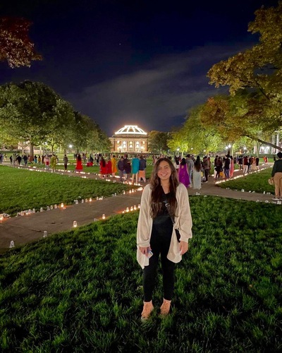 Mohamed Abdelmaged poses on campus during lantern event