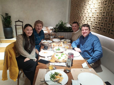 GET Director Matt Rosenstein and Grant Brewer, GET Associate Director for Strategic Initiatives, pose for a photo during their visit to Kazakhstan in November 2023. They were participating in the “Bolashak: Strategic Partnership and Cooperation” forum, which celebrated the 30th anniversary of the Bolashak program.