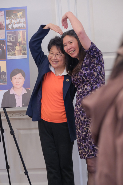 Prof. Joyce Yen Feng, the recipient of the 2026 Madhuri and Jagdish N. Sheth International Alumni Award for Exceptional Achievement, poses for a photo with her former student, School of Social Work Professor Chi-Fang Wu, following the 2026 Sheth Distinguished Alumni Lecture on April 28.