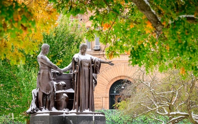 alma mater covered in snow