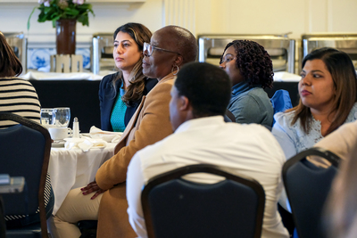 Members of the UJ FPP and AAMP programs listen to a speech during a closing reception inside the Illini Union on April 22.