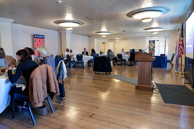 The view inside Illini Union Room 314 during a closing reception for the UJ FPP and AAMP program on April 22.