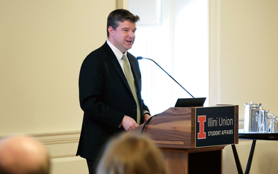 GET Director Matt Rosenstein gives a speech during the closing reception for the UJ FPP and AAMP program inside the Illini Union on April 22.