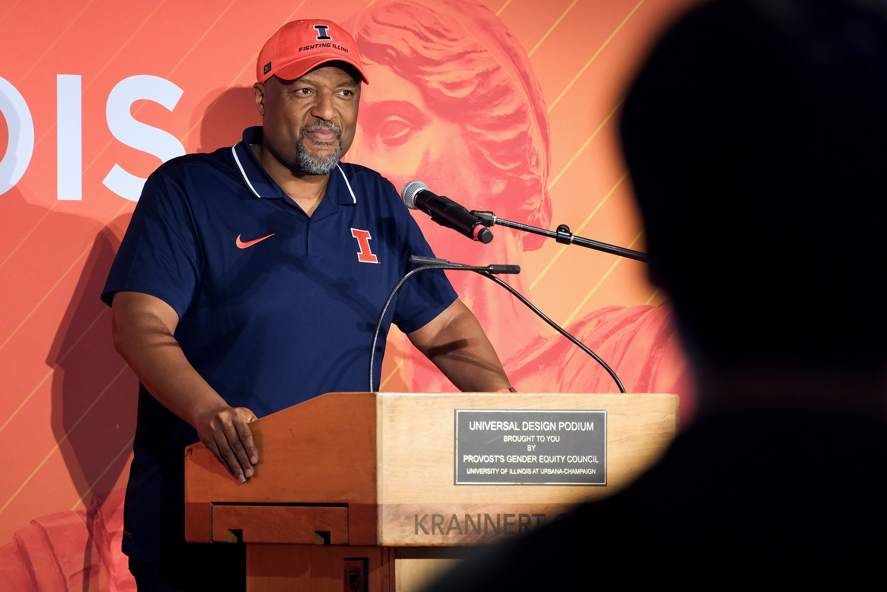 Charles L. Isbell Jr., the new University of Illinois Urbana-Champaign chancellor, gives a speech during the New International Student Welcome Reception and Resource Fair on August 21, 2025, inside the Krannert Center for Performing Arts.