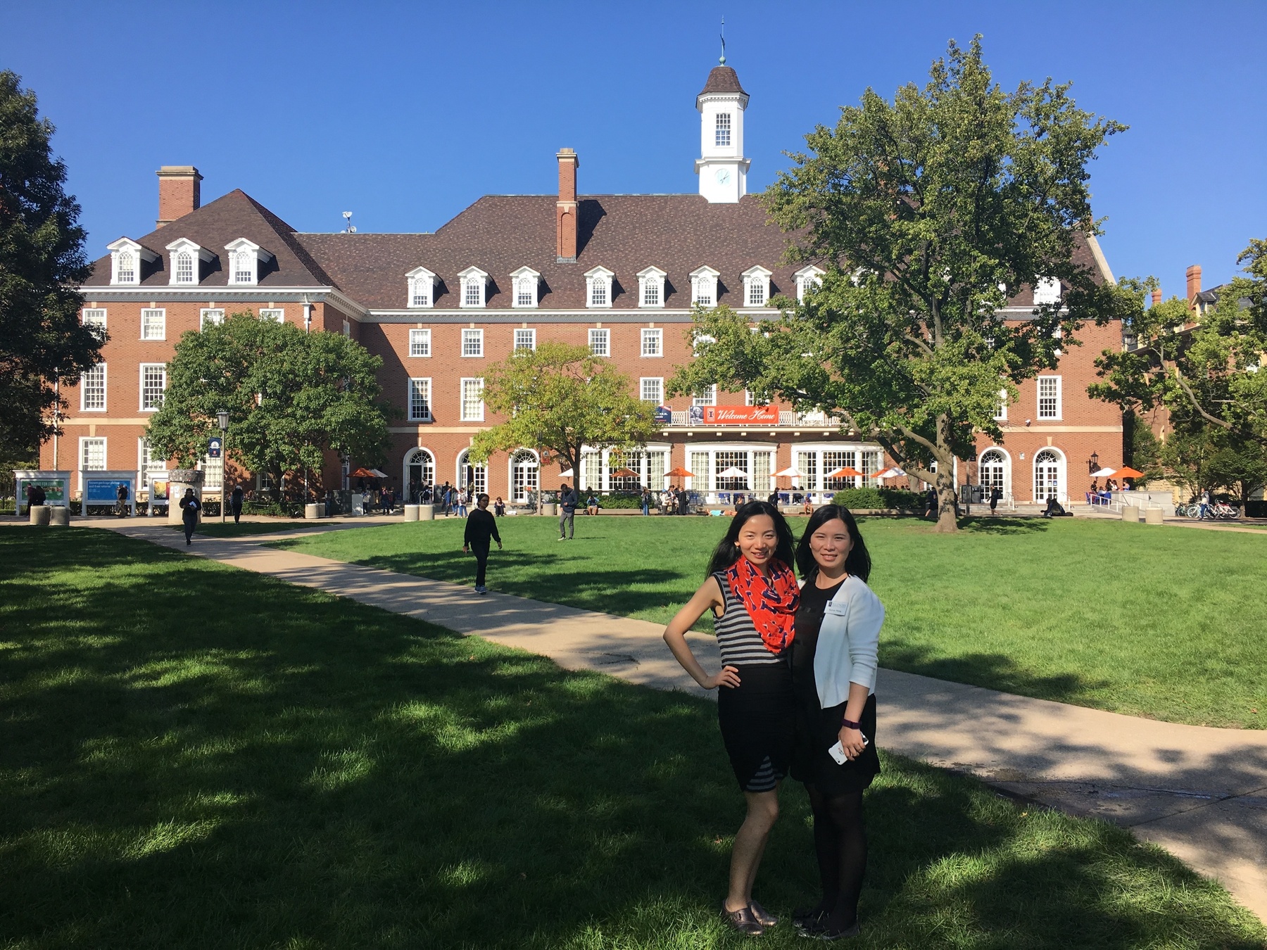 Photo of Karen Weng and Li Na standing in front of Illini Union building