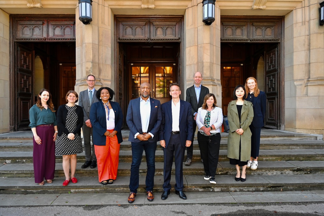 Illinois Chancellor Charles L. Isbell Jr. poses for a photo with Prof. Robin Mason, Pro-Vice-Chancellor (International) at the University of Birmingham during his first visit to England in September 2025.