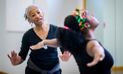 Dance professor Cynthia Oliver coaches a student