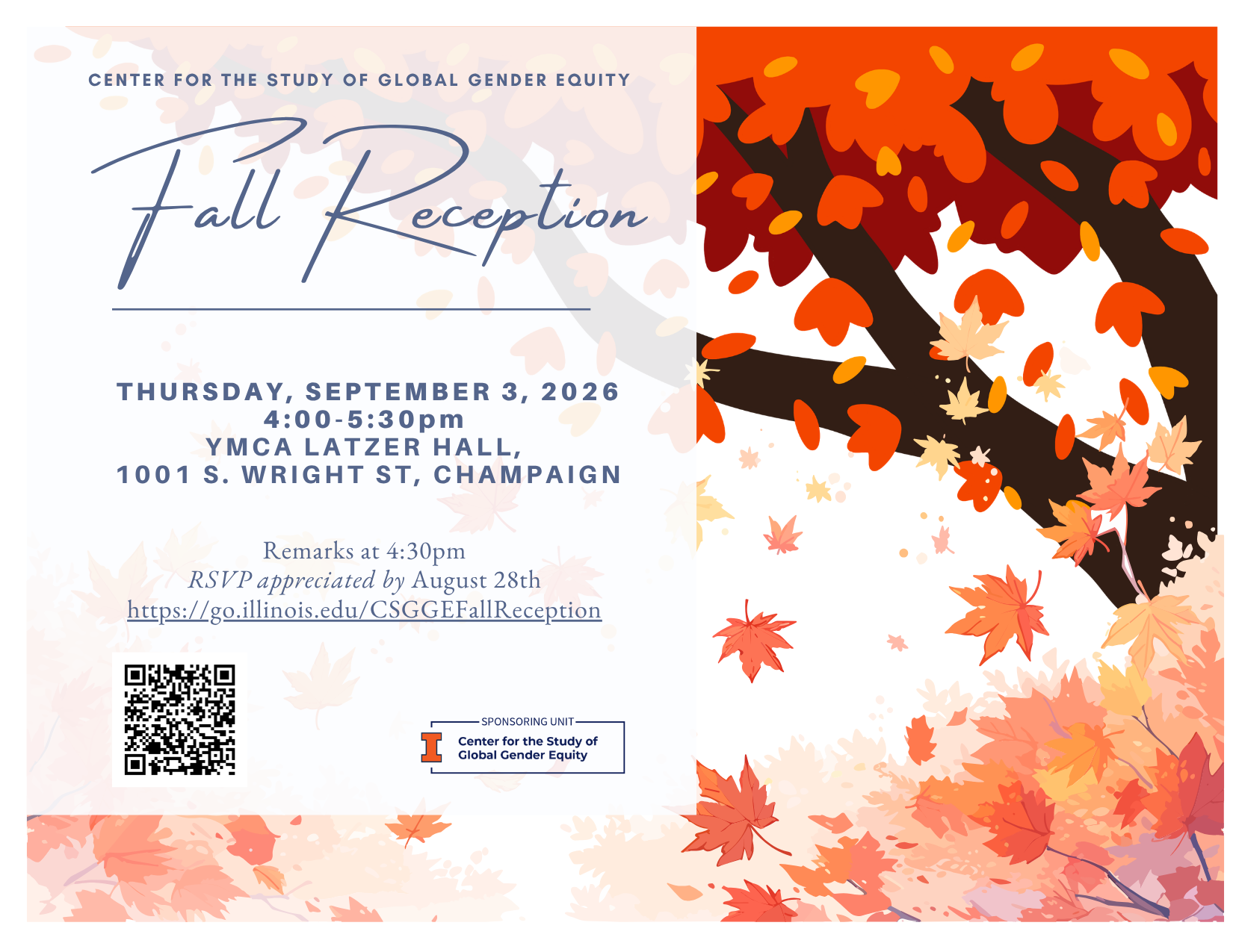 CSGGE Fall Reception, September 3rd 4-5:30pm University YMCA Latzer Hall