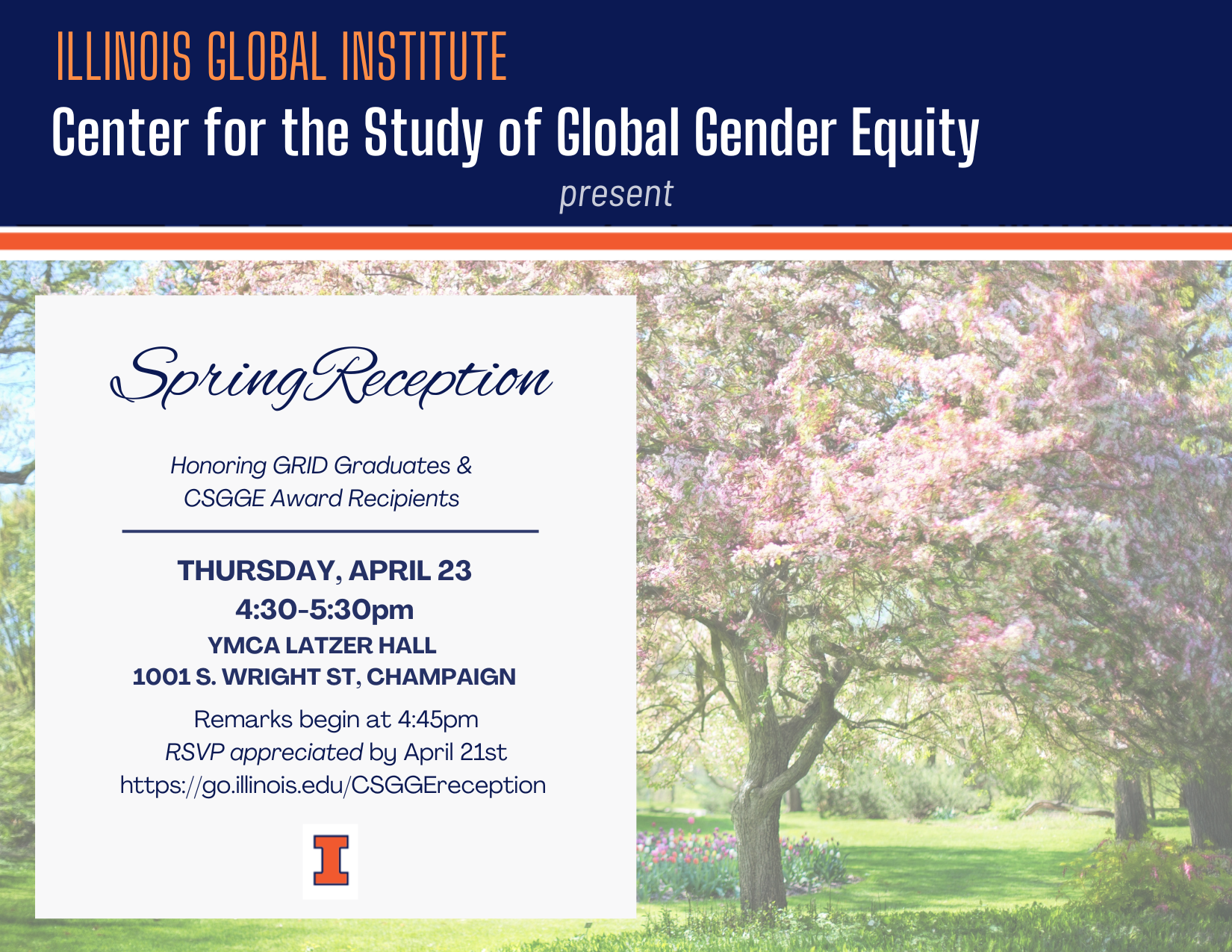 CSGGE Spring Reception April 23rd 4:30-5:30pm (remarks 4:45) at University YMCA Latzer Hall