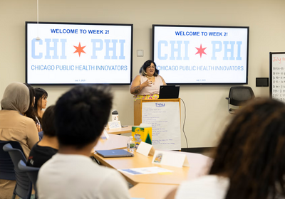 Meg Humphrey, a multimedia artist and body liberation-focused movement coach/certified trainer, talks about food access, chronic disease, disability justice and wellness with ChiPHI participants.