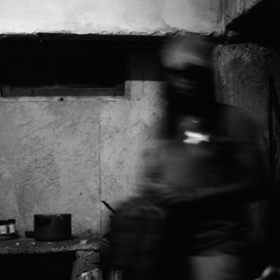 Visions of Freedom. A figure moves in a kitchen setting.